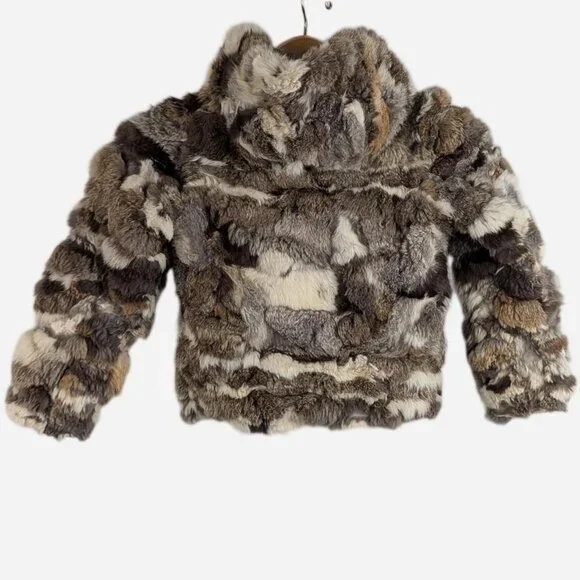 Vintage 1970s Patchwork Rabbit Fur Bomber Jacket The Furworks Brown Neutral
